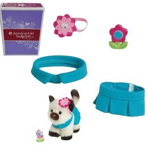 American Girl Cat Dog PREPPY PET SET Skirt Collar Headband Flower Toy Outfit NIB